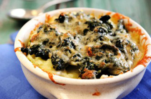 Creamed potato with spinach and cheese