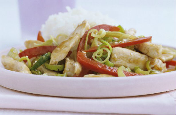 Sesame chicken and sweet pepper stir fry