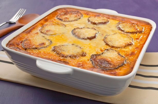 Breadcrumb topped basil and chicken moussaka
