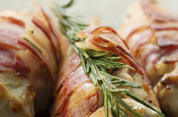 Mincemeat stuffed chicken breast wrapped in bacon