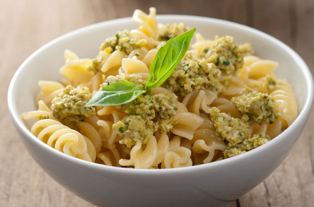 Fusilli with green olive pesto