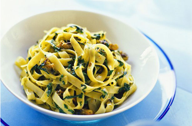 Tagliatelle with greens, lemon and chives
