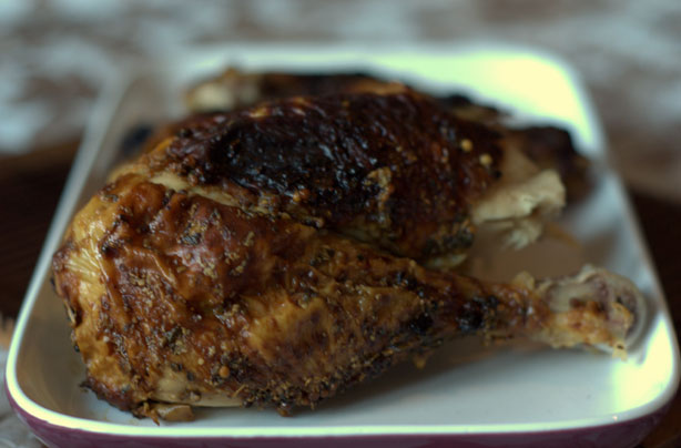 Roast chicken with a sweet mustard glaze