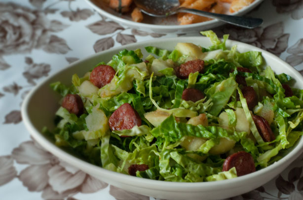 Cabbage with chorizo and apple