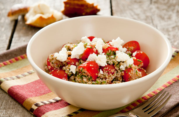Goats cheese and tomato bulgar wheat salad