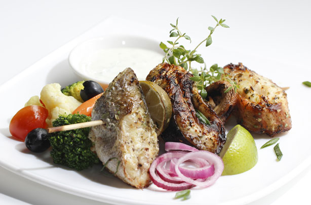 Herb and lime mixed fish skewers