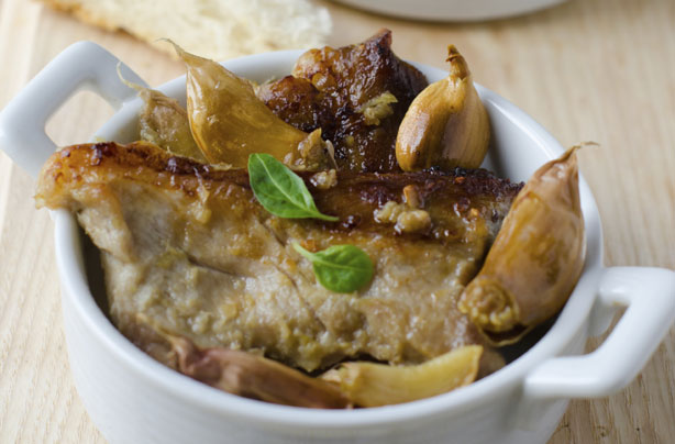 Pork chops baked with garlic