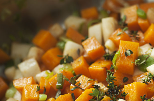 Pan-cooked celeriac and squash with thyme