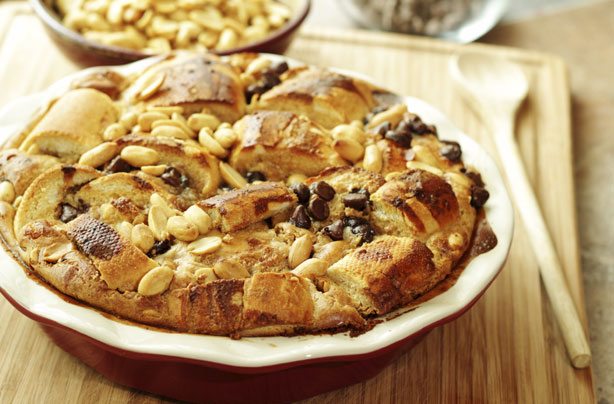 Peanut bread and butter pudding
