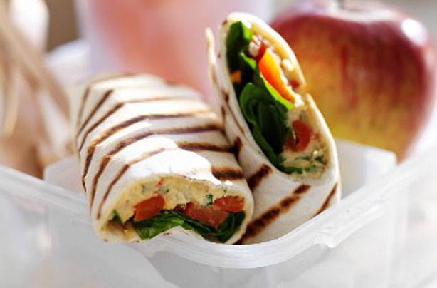 Hummus and tomato wraps Hummus and tomato wraps