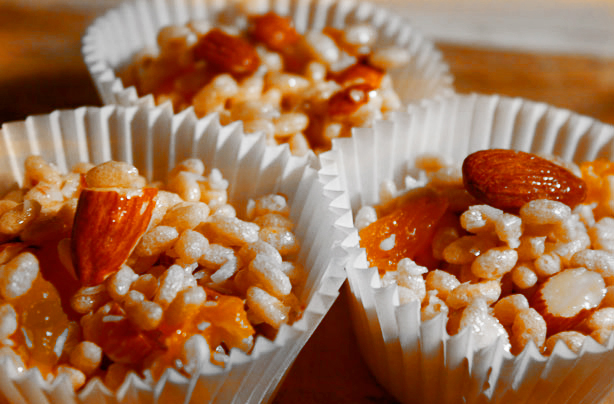 Apricot, almond and coconut crispy cakes