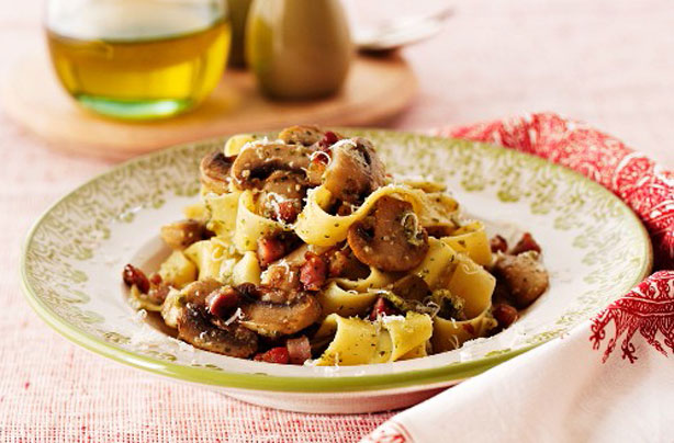 Mushroom and bacon pappardelle