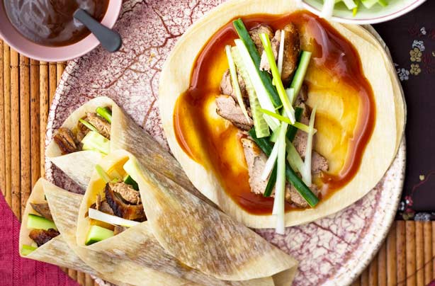 Crispy duck and pancakes