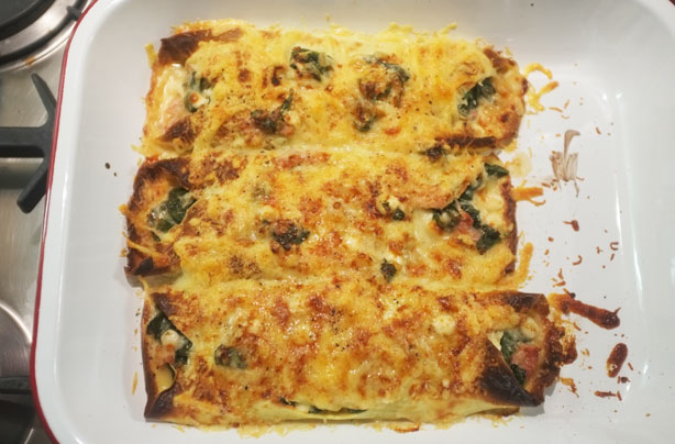 Cheesy pancake bake