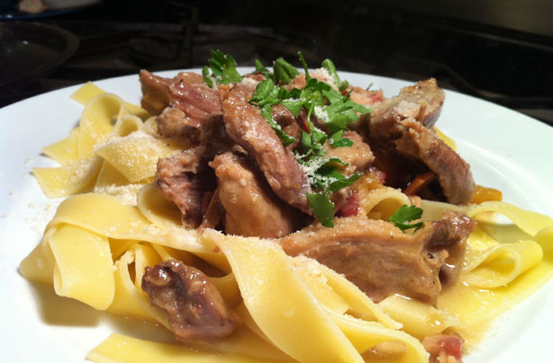Duck and peach ragu with pappardelle