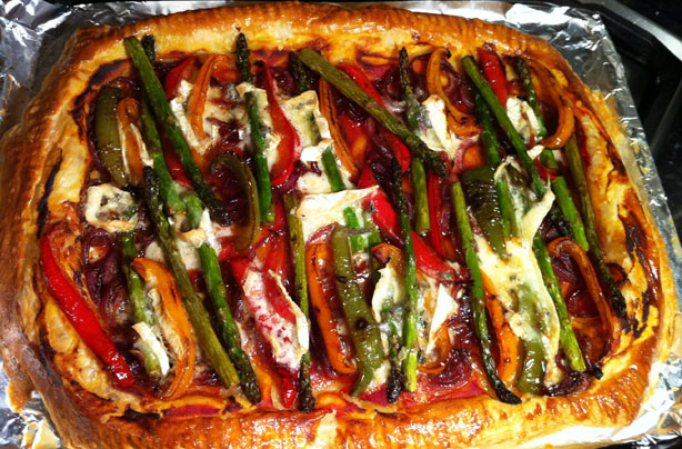 Sweet vegetable and blue brie tart