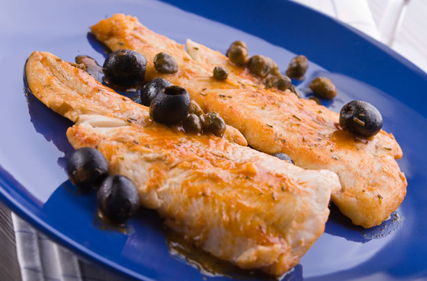 Fish with black olives and capers