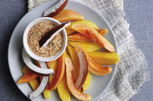 Tropical fruits with sesame coconut dip Tropical fruits with sesame coconut dip