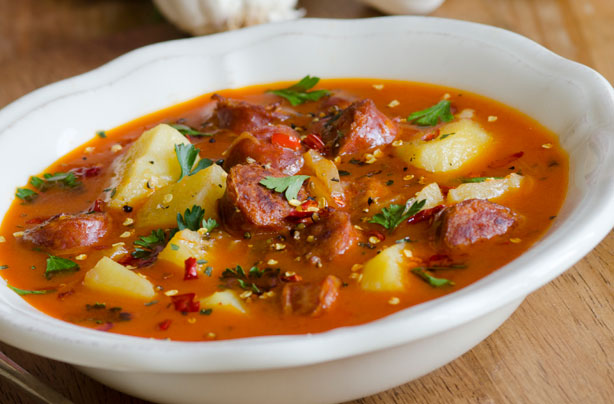 Spanish style potato and chorizo soup