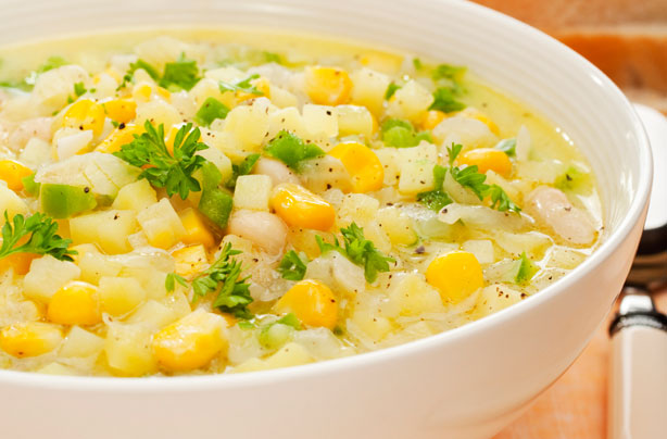 Corn chowder with cod chunks Corn chowder with cod chunks