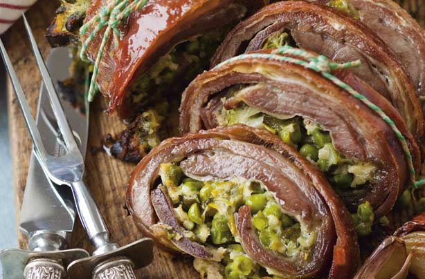 Mint, pea and leek stuffed lamb