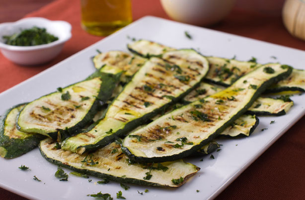 Griddled courgettes with chilli lime dressing