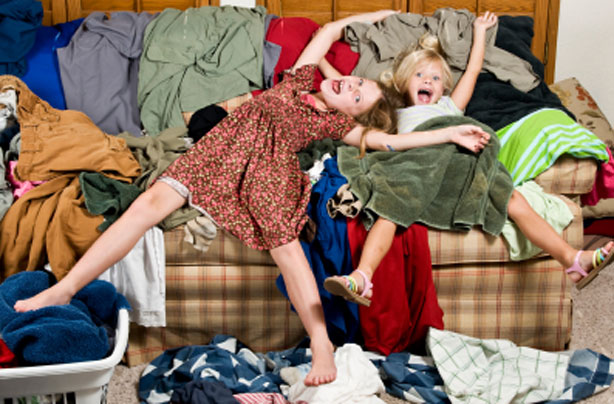 Kids in messy room