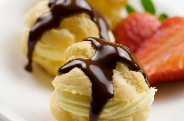 Choux buns with orange and hazelnut crème chantilly