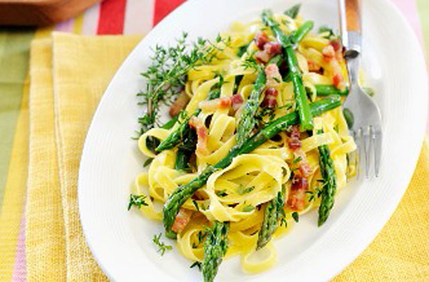 Tagliatelle with pancetta and asparagus Tagliatelle with pancetta and asparagus