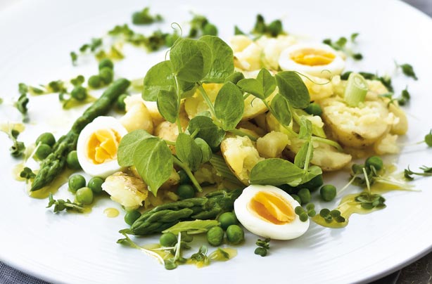 Savour this delicious seasonal salad of new potatoes and asparagus. The dressing is light, tangy and very refreshing.