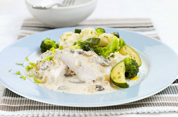 Chicken with dairy-free creamy mushroom sauce