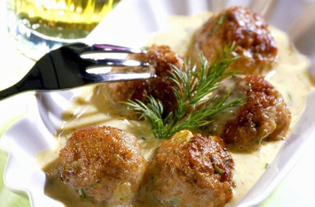 Pork balls with mustard sauce