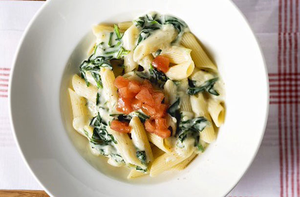 Penne pasta with spinach and cream Penne pasta with spinach and cream