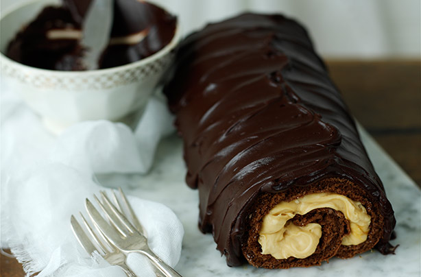 Chocolate caramel swiss roll