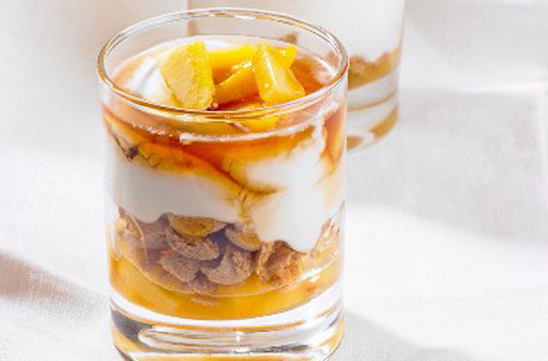 Mango, yogurt and amoretti layer