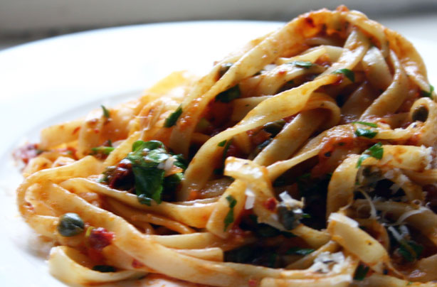 Pasta with anchovies and capers
