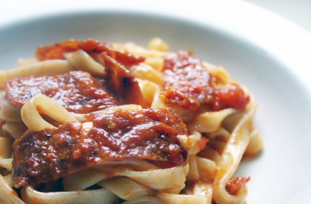 Spicy salami and tomato pasta sauce