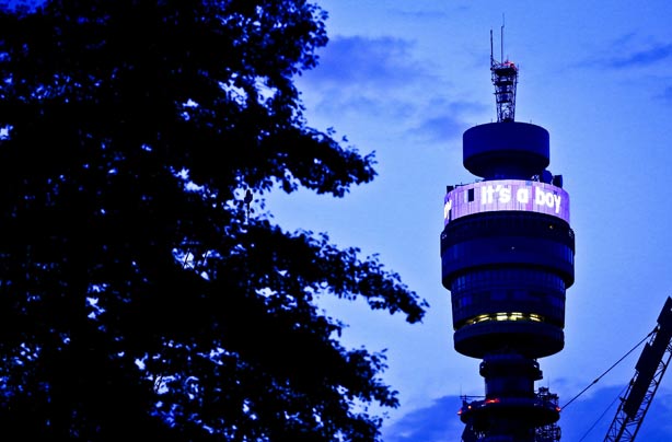 BT Tower in London announcing the birth of the royal baby boy BT Tower in London announcing the birth of the royal baby boy