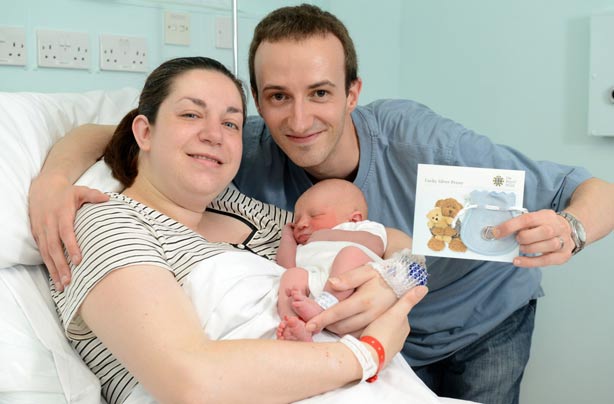 Marc and Beverley Miell with their newborn, born within minutes of the royal baby Marc and Beverley Miell with their newborn, born within minutes of the royal baby