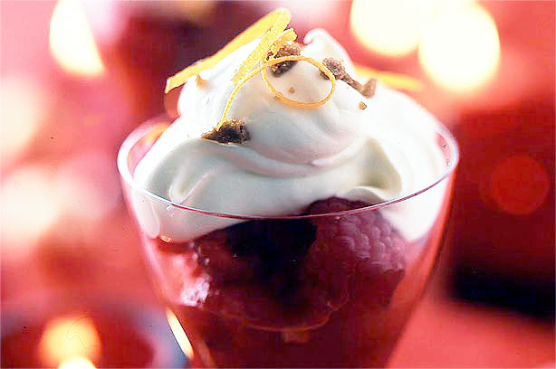 Raspberries with orange liqueur cream
