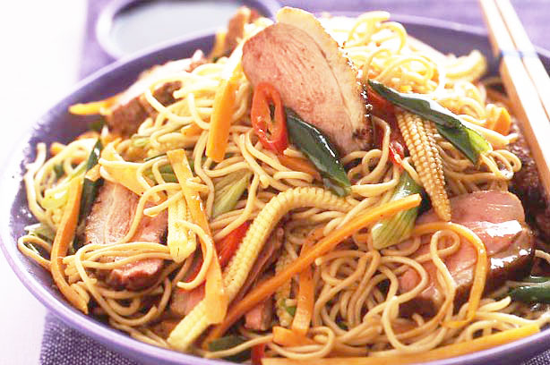 Warm crispy duck and noodle salad