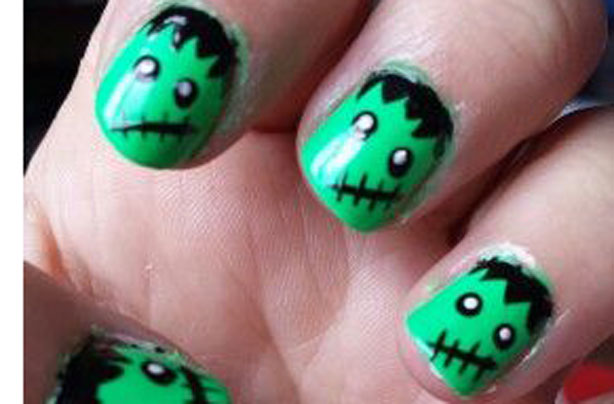 Green monster Halloween nails Green monster Halloween nails