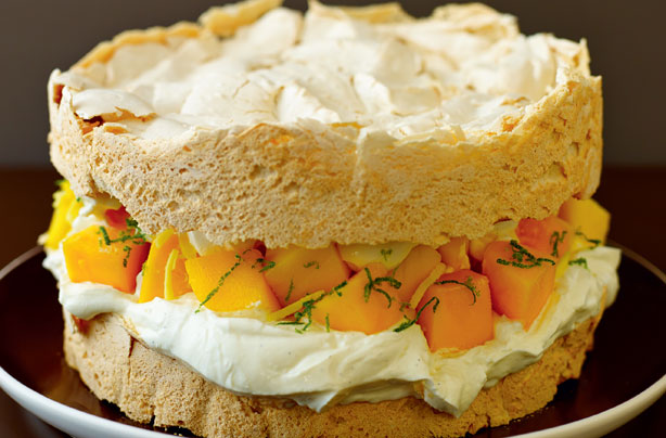 Lorraine Pascale's Victoria meringue sponge with mango and lime, and a vanilla cream filling