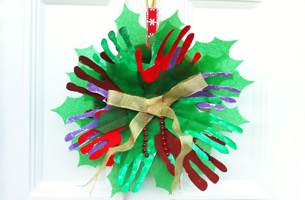 How to make a handprint Christmas wreath