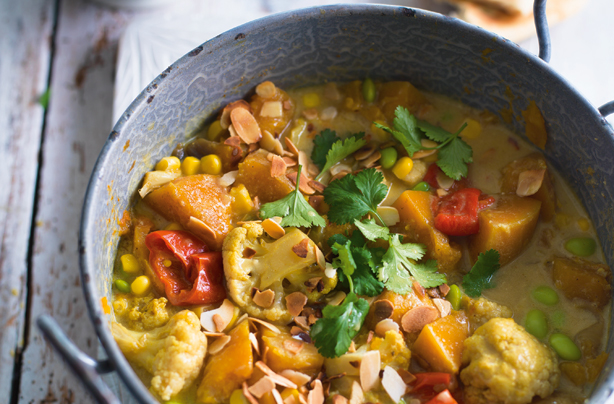 slow cooked squash and sweetcorn korma