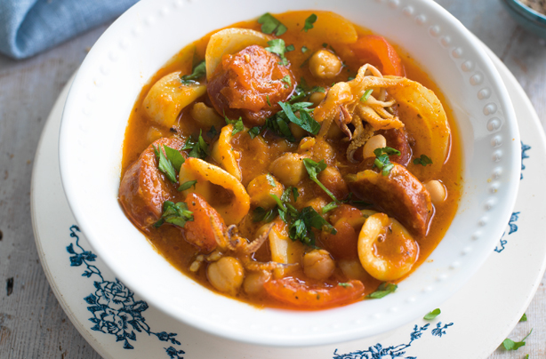 Slow cooked squid with chickpeas and chorizo Slow cooked squid with chickpeas and chorizo
