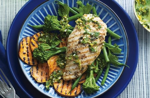 Chicken escalope with sweet potato crisps