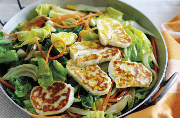Spring vegetables and couscous with halloumi Spring vegetables and couscous with halloumi