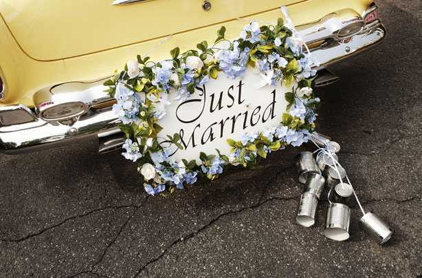 Just married couple in a car Just married couple in a car
