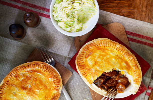 Slimming World's steak and Guinness pies with sprout mash